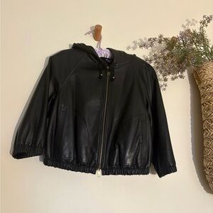 DKNY  90's Vintage Italian  Soft Leather Cropped Hooded Jacket | Petite